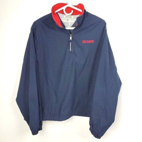 VTG Tommy Hilfiger Golf Jacket The Players Championship Navy Blue 1/4 zip Mens L - Picture 1 of 5